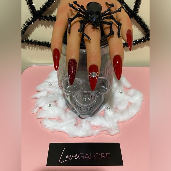 Hand crafted (Jelly Red) Halloween Medium Stiletto or Medium Almond Press Ons - Picture 5 of 12